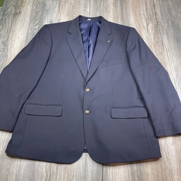 Oak Hill Perfect Fit Navy Sport Coat Blazer 50L Brass Two Button, Notch Lapel - Picture 1 of 14